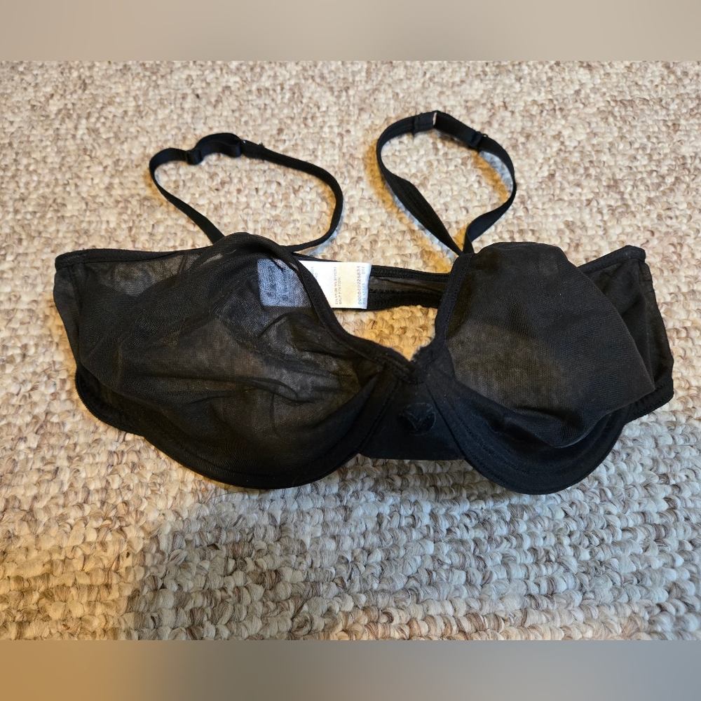 Ladies Vassarette Black Sheer Underwire Bra 38C Underwire 2 Hooks Adjustable